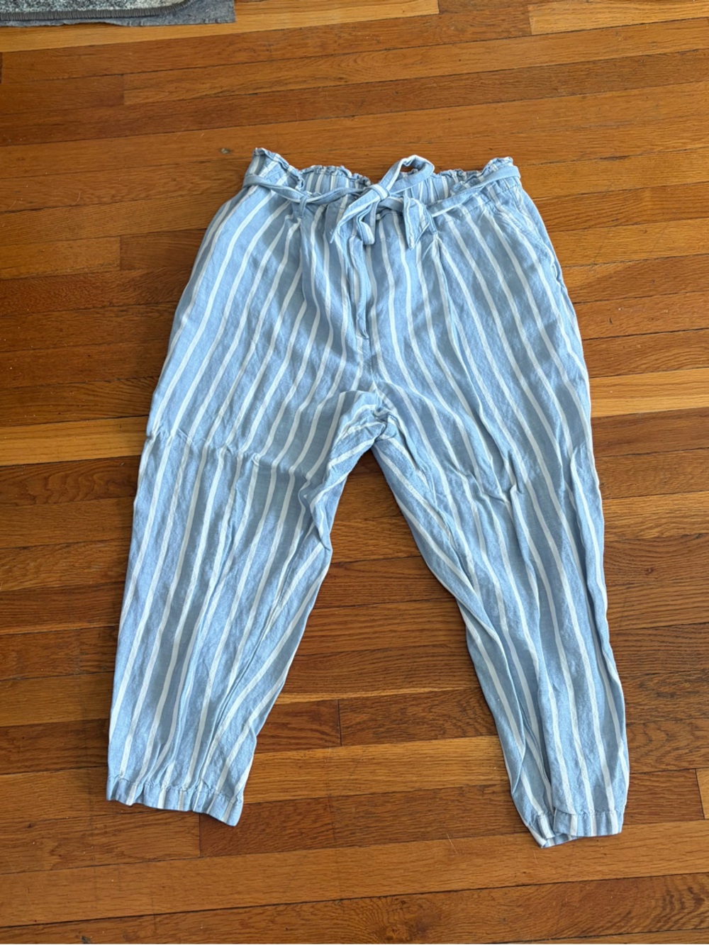 LOFT Blue and White Striped Linen Pants size XL